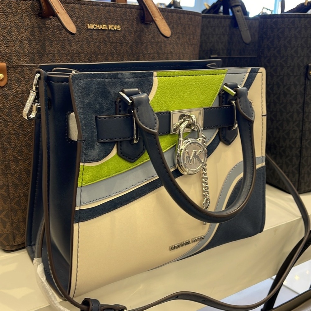 Michael Kors Hamilton Small Satchel Shoulder Crossbody Bag 
Navy Multi 
NWT - Picture 8 of 16